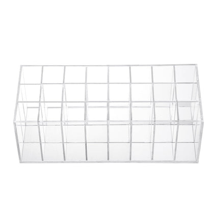 Clear Acrylic Lip Gloss and Lipstick Organizer, 24-Slot Makeup Display Holder for Lipgloss Tubes and Lipsticks, Ideal for Vanity, Bathroom or Beauty Counter Use, Transparent Stand