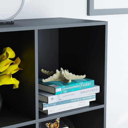 Storage Bookcase with 9 Cubes, Large Capacity Organizer for Home or Office Living Room, Manufactured Wood in a Sleek Black Finish, Freestanding and Versatile Shelf