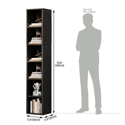 Tall Narrow Bookshelf, 6 Shelf Wooden Corner Bookcase, Modern Skinny Cubes Storage Organizer Display Shelving for Bedroom, Library, Living Room, or Home Office (Black)