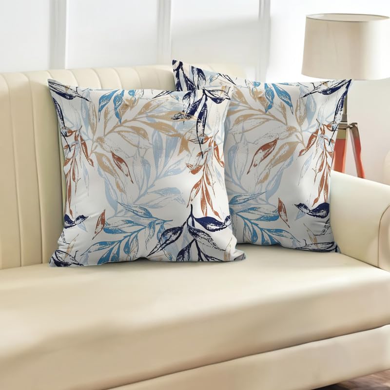 INtex CURTAINS HOUSE Printed Linen Velvet Cushion Covers, Throw Pillow Covers, Leaves Pattern Decorative Pillow Covers, Set of 2 Pieces Cafe x Brown 30W x 30L CM