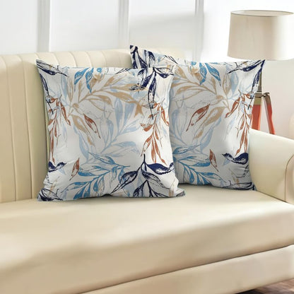 INtex CURTAINS HOUSE Printed Linen Velvet Cushion Covers, Throw Pillow Covers, Leaves Pattern Decorative Pillow Covers, Set of 2 Pieces Cafe x Brown 30W x 30L CM