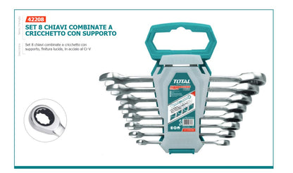 Total THT102RK086 Set of 8 Ratchet spanners with Support