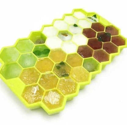 Windbuzz Flexible Silicone Honeycomb 37 Cavity Ice Cube Tray with Lid Trays for Freezer Moulds Small Cubes Whiskey Fridge Bar Soft Ice Cube Tray (Multicolor) (1)
