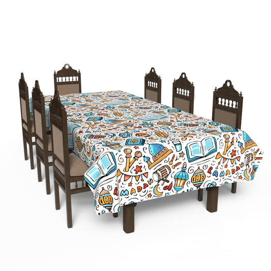 Islamic Oros Waterproof Tablecloth, a Multicolor 140x300 cm Rectangular Table Cover of Artistic Spillproof Polyester, a Vibrant Protector for Large Dining Tables and Celebrations