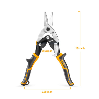 INGCO Straight Cut Aviation Scissors 250mm (10') Cut Carbon Steel and Stainless Steel HTSN0110S
