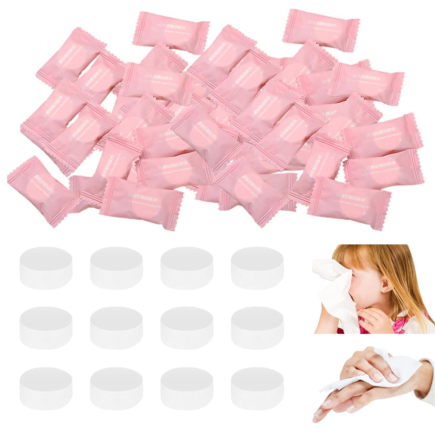 Feibety 100 Pcs Compressed Towels Disposable Cotton Tissue Mini Portable Compressed Coin Wipes Washcloth Reusable Magic Compressed Towel for Travel Camping Hiking Outdoor Sports Beauty Salon