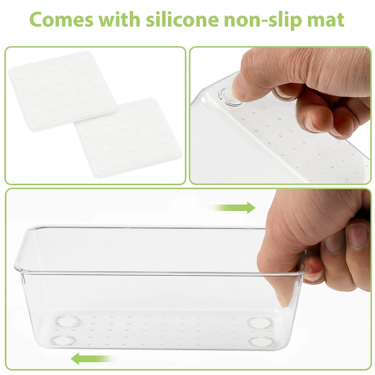 12 Piece Clear Drawer Organizer Set, 3 Sizes Bathroom Vanity Organizer Trays and Storage Bins for Makeup, Cosmetics, Jewelry, and Gadgets. Perfect for Office, Kitchen, Bedroom, Bathroom Use.