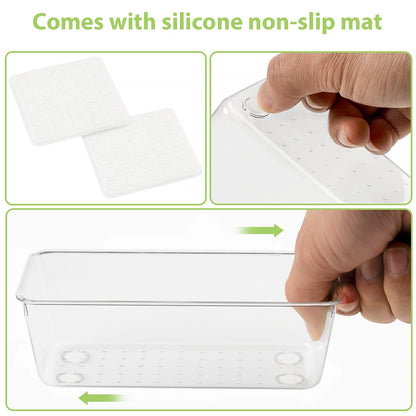 12 Piece Clear Drawer Organizer Set, 3 Sizes Bathroom Vanity Organizer Trays and Storage Bins for Makeup, Cosmetics, Jewelry, and Gadgets. Perfect for Office, Kitchen, Bedroom, Bathroom Use.