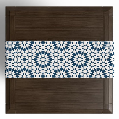 Ramadan's Unique Topaz Velvet Runner in White & Blue, a 35x140 cm Decorative Centerpiece with an Elegant Pattern, perfect for adding a Festive Touch to your Ramadan or Eid Dining Decor