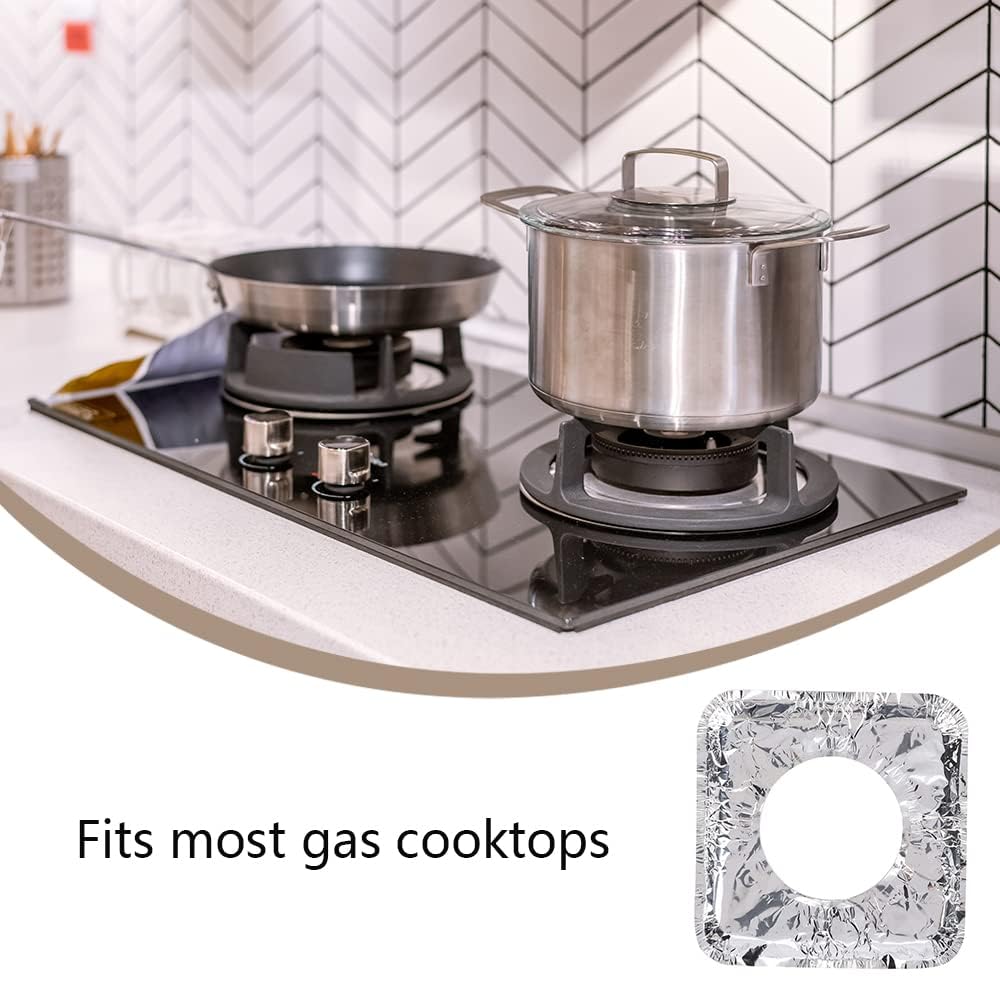 10 Pcs Gas Burner Cover - Disposable Aluminum Foil Gas Stove Mat for Easy Kitchen Cleaning