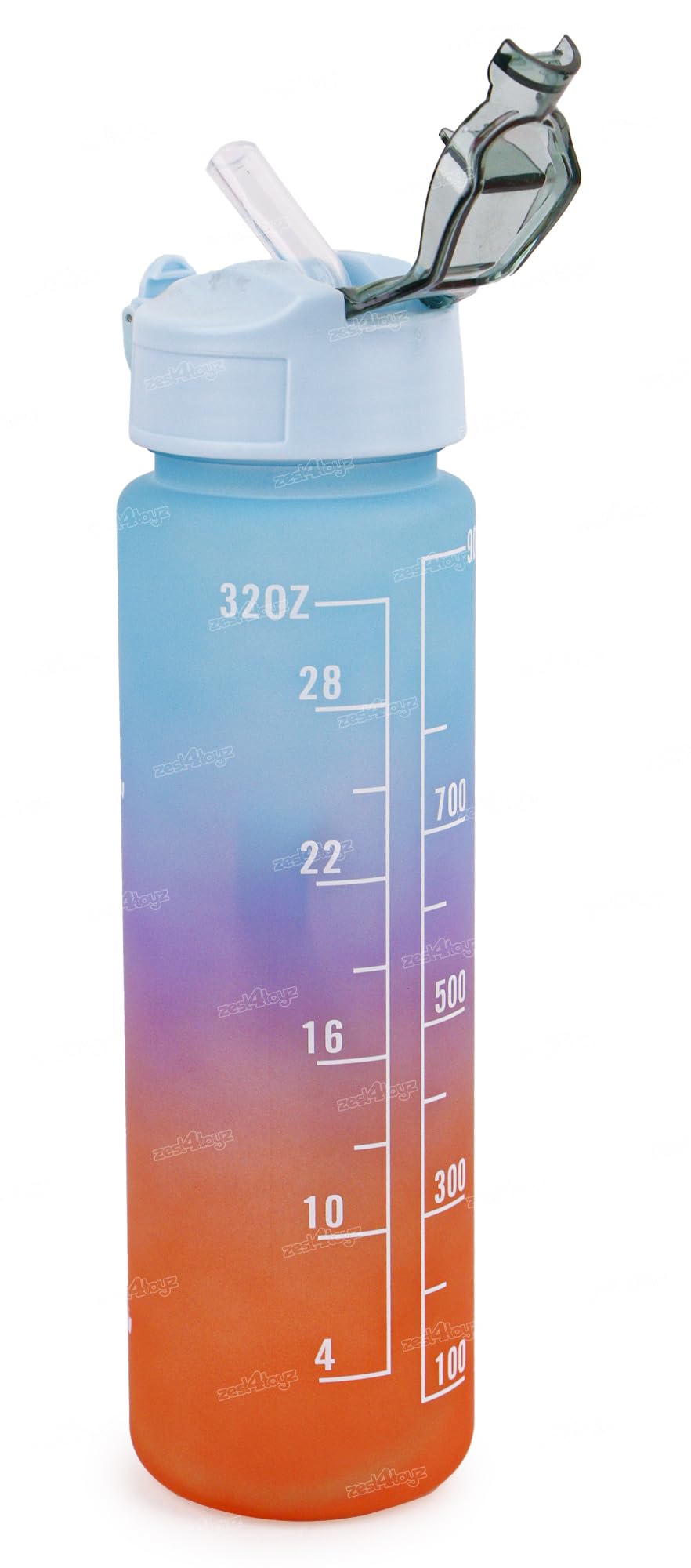 Zest 4 Toyz Water Bottle with Time Marker Sipper Strap Straw and Stickers, Leakproof Durable BPA Free Non-Toxic for Office Gym Travel Sports School for Kids Adults - 900 ml