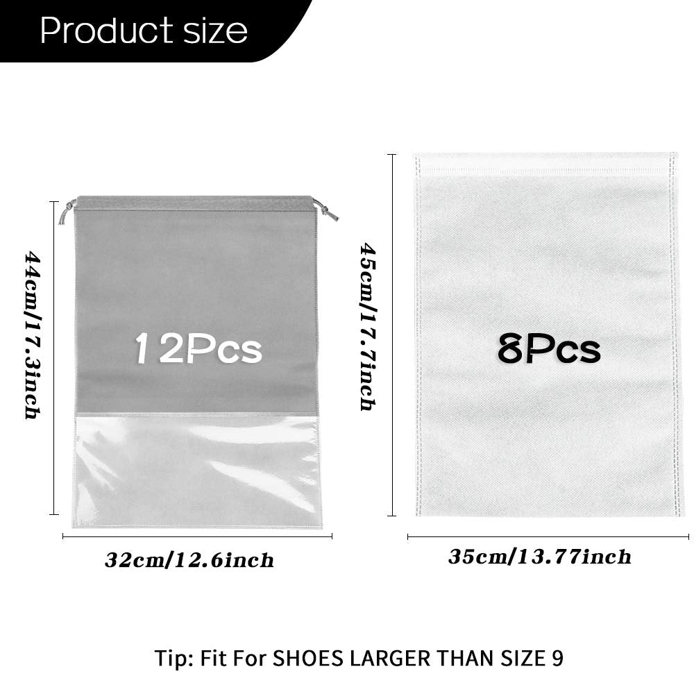 20 Pcs Large Travel Shoe Bags, Portable Dustproof Waterproof Drawstring Shrinkable Closure Non-Woven Shoe Storage Bags for Men's Shoes Women's Shoes and Children Shoes, Gray, L