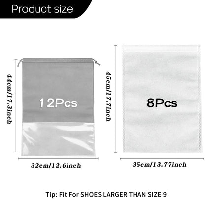 20 Pcs Large Travel Shoe Bags, Portable Dustproof Waterproof Drawstring Shrinkable Closure Non-Woven Shoe Storage Bags for Men's Shoes Women's Shoes and Children Shoes, Gray, L
