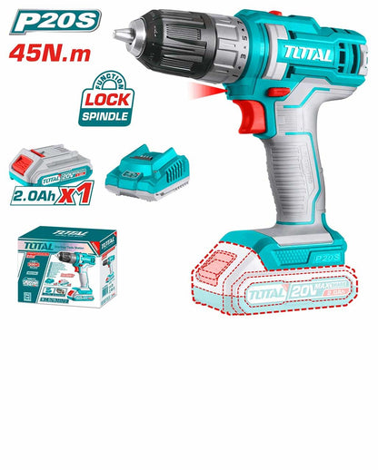 Total Lithium-Ion cordless drill 20V 2A Mechanical 2-speed gear 45NM Spindle lock function - TDLI200518