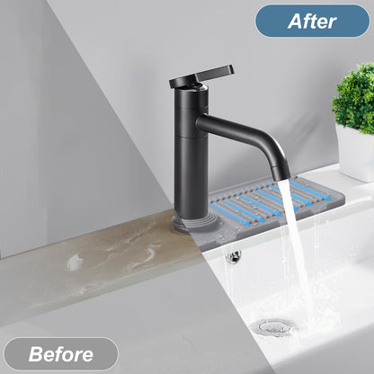 Kitchen Sink Splash Guard, Silicone Faucet Mat, Faucet Handle Drip Catcher Tray, Kitchen Sink Organizer,17.5” x 5.5”Sink Sponge Holder, Sink Protectors for Kitchen Sink, Kitchen Sink Accessories(Grey)