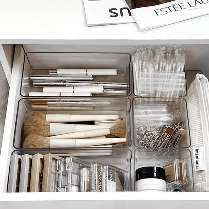 25 Pcs Clear Plastic Drawer Organizer Set,4 Sizes In Drawer Organizer Trays for Bathroom,Office,Kitchen Cabinet and Vanity Organizers,Desk Drawer Organizer Bins for Jewelry,Cosmetic,Utensil,Junk