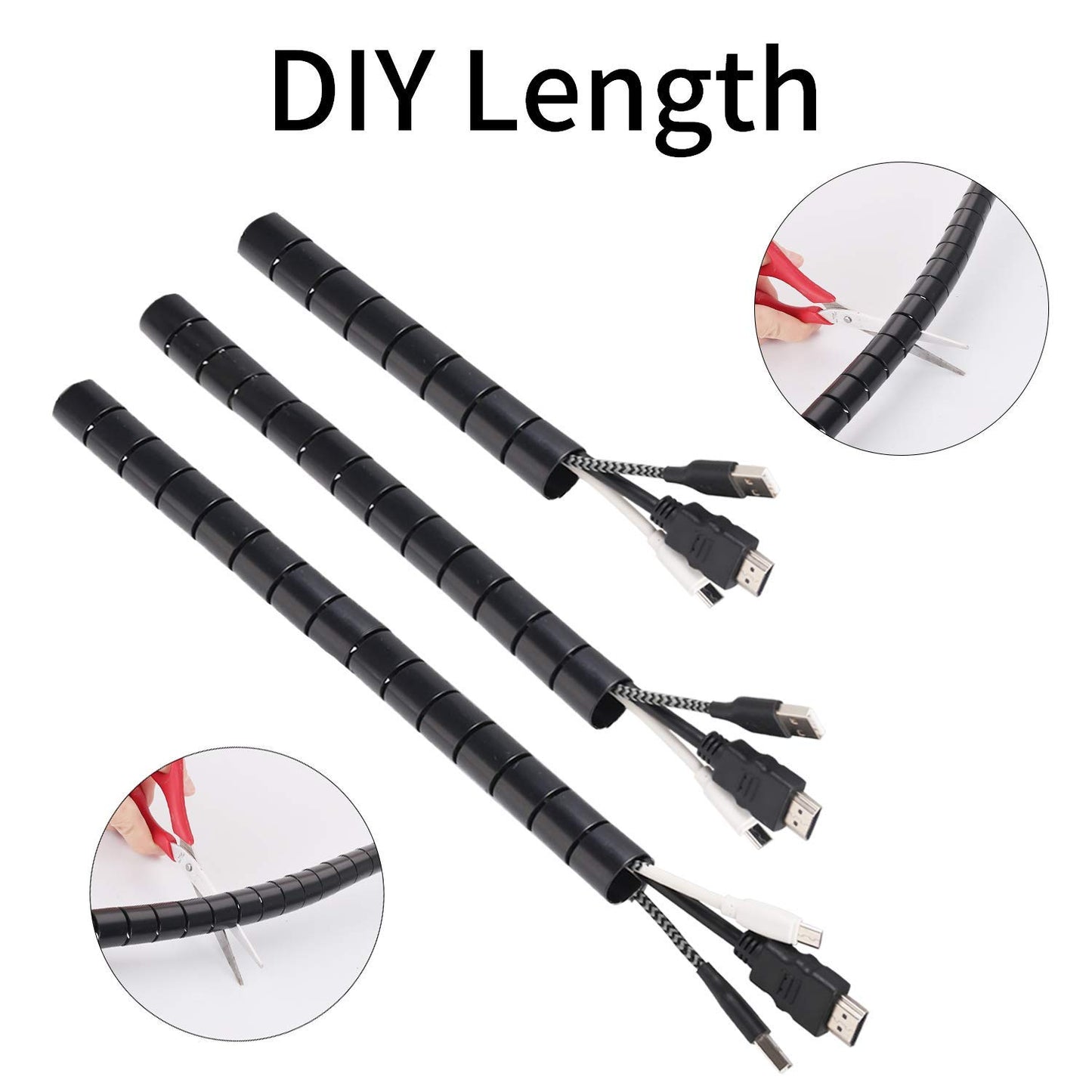 MOSOTECH Cable Tidy Sleeves, 2 X 120'' Cable Management Wire Tidy Cable Cover Protector for PC TV Computer, Home and Office Cord Organizer, DIY Flexible,Black,(?1.03“ and ?0.87")
