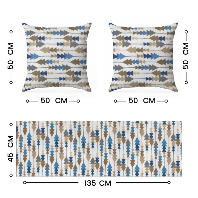 INTEX HOME Sofia Elegance 3-Piece Set – Linen Velvet Table Runner 45x135 cm - 2 Cushion Covers 40X40 cm – Elegant Home Décor for Dining Table & Living Room – Grey