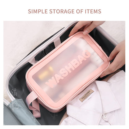 3Pcs Clear Cosmetic Bag Vinyl Air Travel Toiletry Bags Bulk, Water Resistant PVC Packing Cubes with Zipper Closure & Carry Handle for Women Baby Men, Make-up brush Case Beach Pool Spa Gym Bag (Pink)