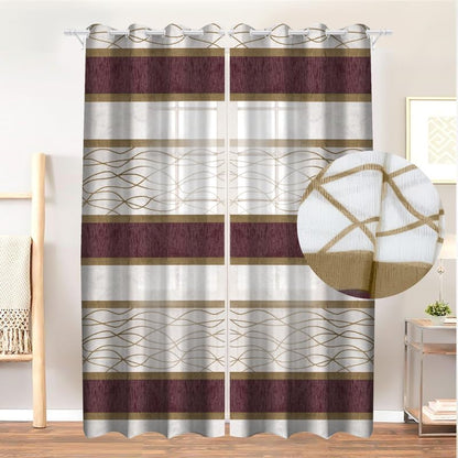 Modernistic Linen Curtain Panel - Crosswise Striped Sheer - Semi-Transparent - Steel Grommets - 1 Piece
