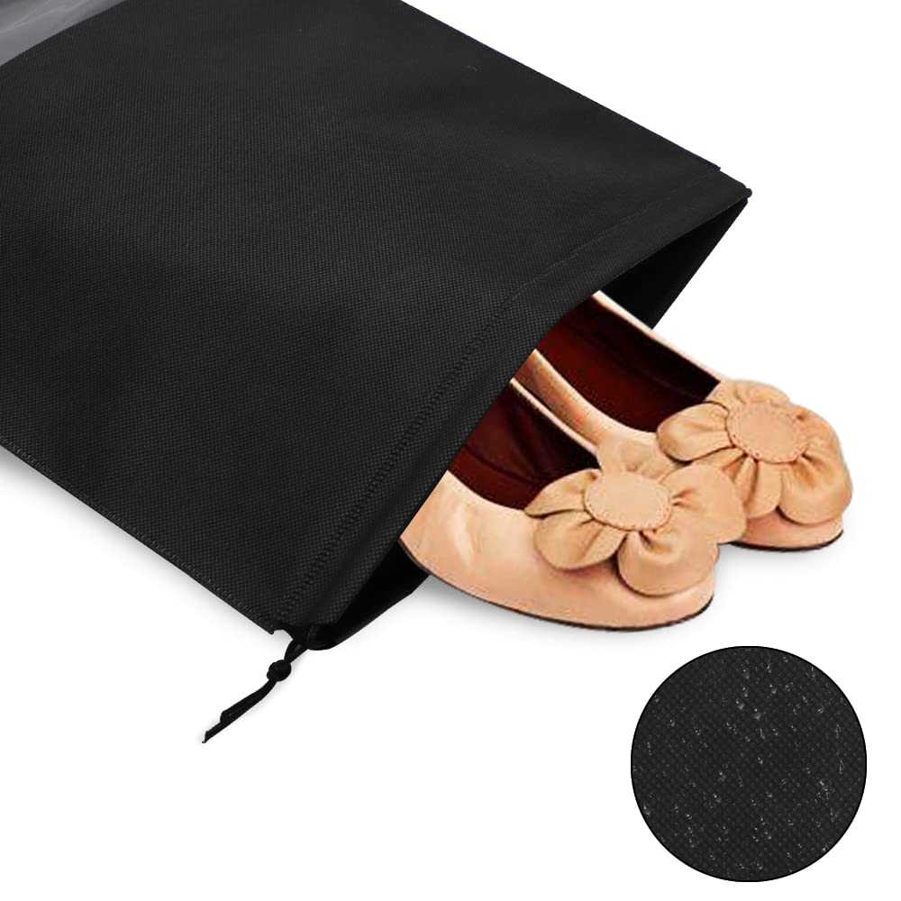 QZDAFFIC 16 Pcs Large Travel Shoe Bag,Non-Woven Drawstring Shoes Storage Bags,Shoe Organizer Pouch for Men Women Daily and Travel Use, Black, 18pcs, Shoe Bag