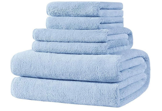 4-Piece Towel Set, 100% Cotton ? Includes 1 Bath Towel 140 cm x 70 cm, 1 Hand Towel 100 cm x 50 cm, 2 Washcloths 30 cm x 30 cm, Quick Dry, Super Soft, Highly Absorbent, No Fade, Blue