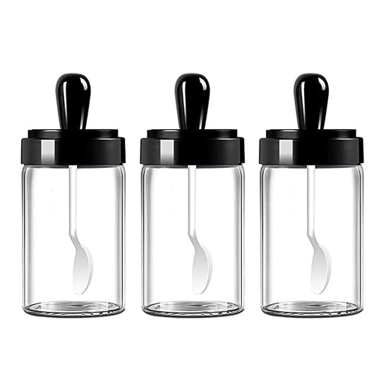 Mostop airtight glass jars spoon cover integrated- set of 1, sweet jar storage containers, preserving kitchen jars, condiment bottles for tea, coffee, sweets, seasoning (250ml)