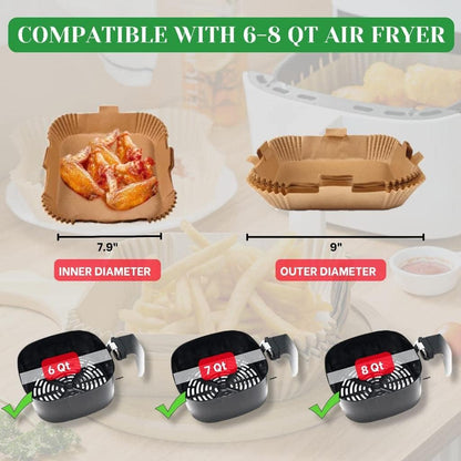 100PCS Air Fryer Disposable Paper Liner, Square Non-Stick Air Fryer Parchment Paper for Baking Microwave Baking Oil-proof, 7.8inch/20cm, Round