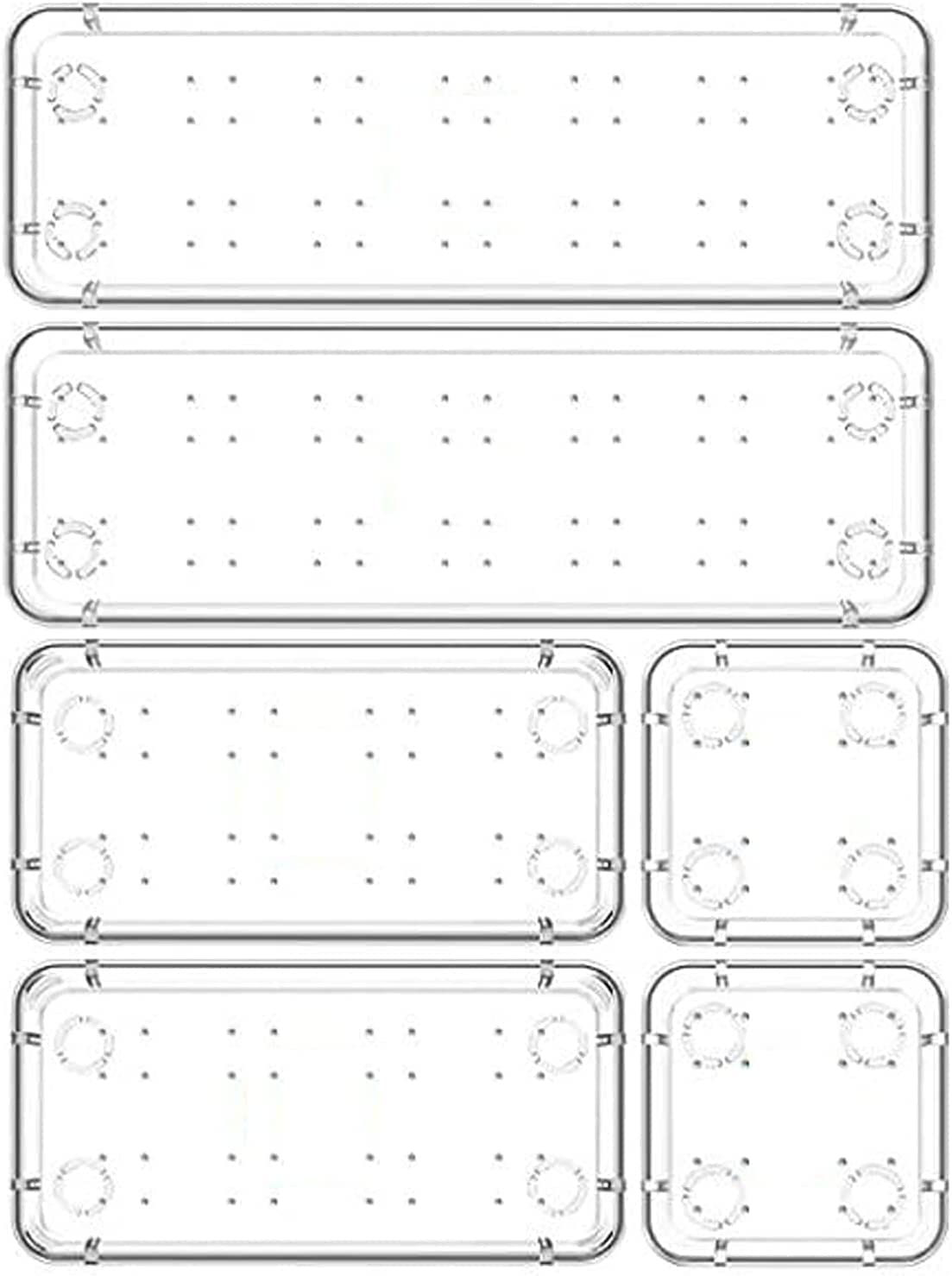 Zollyss Desk Drawer Organizer Trays Various Size Bathroom Drawer Tray Dividers Plastic Vanity Organizers Storage Bins for Makeup Dresser Kitchen Office (Clear) (6 PCS)