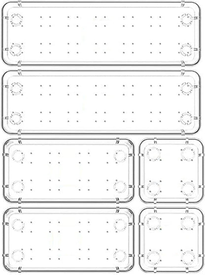 Zollyss Desk Drawer Organizer Trays Various Size Bathroom Drawer Tray Dividers Plastic Vanity Organizers Storage Bins for Makeup Dresser Kitchen Office (Clear) (6 PCS)