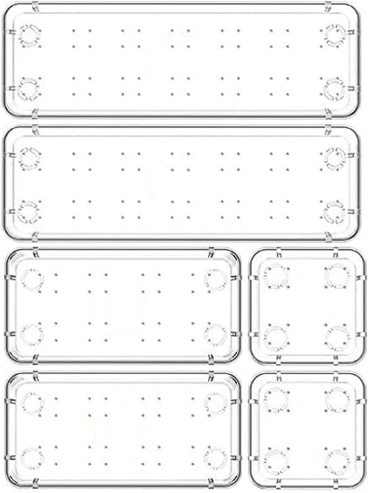 Zollyss Desk Drawer Organizer Trays Various Size Bathroom Drawer Tray Dividers Plastic Vanity Organizers Storage Bins for Makeup Dresser Kitchen Office (Clear) (6 PCS)