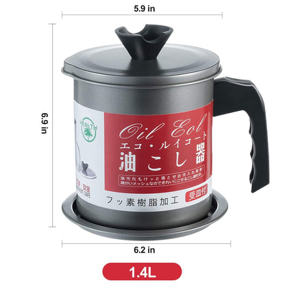 Stainless Steel Kitchen Oil Strainer Pot with Filter – 1.4L Oil Dispenser and Storage Container with Fine Mesh Strainer for Frying Oil and Cooking Grease