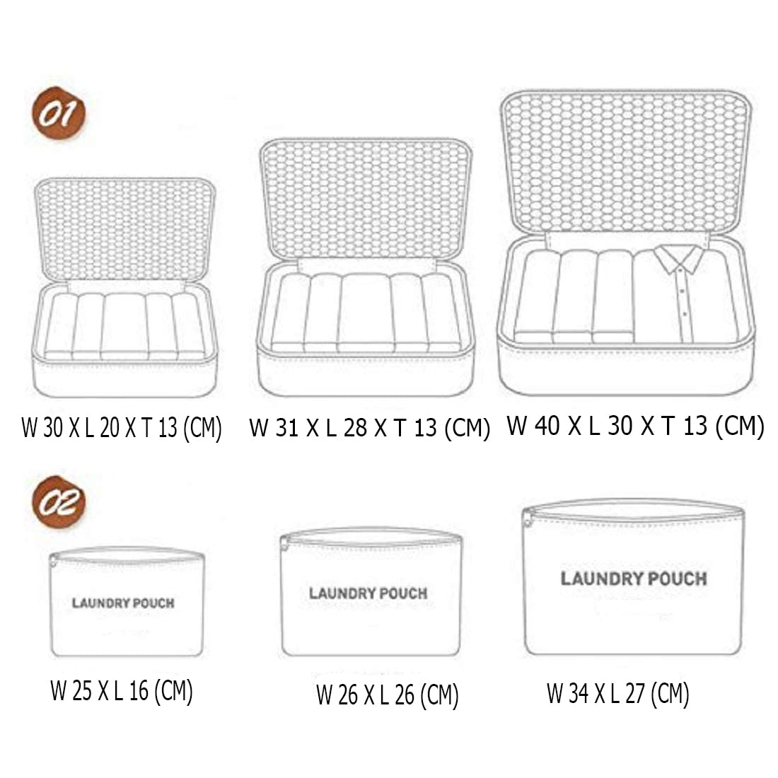 Styleys 6-in-1 Travel Organizer Packing Cubes (Dark Pink)