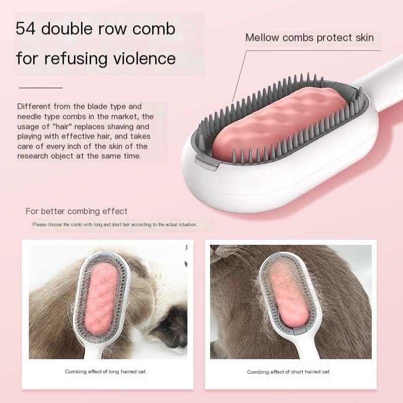 Dog Cat Grooming Brush, Pet Hair Detangler Tool Cat Pet Brush Self Cleaning Brush for Pets, Loose Fur Remover Massage Tool for Long Hair (Pink)