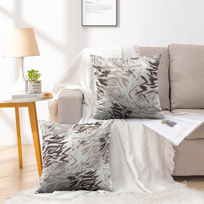 INtex CURTAINS HOUSE Printed Linen Velvet Cushion Covers, Throw Pillow Covers, Maria's Pattern Design, Decorative Pillow Covers, Set Of 2 Pieces Café x Brown 30W x 30L CM