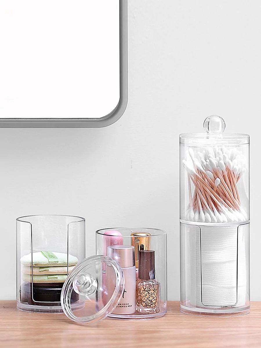 Two-layer Cotton Pads Container Storage Box Case Cosmetics Organizer Transparent