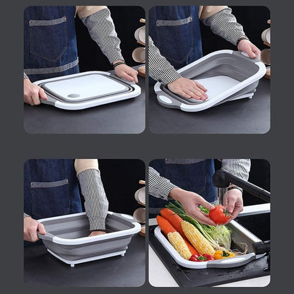 Multifunctional 4 in 1 Plastic Foldable Chopping Ourmah - Collapsible Dish Tub - Vegetable - Fruit Washing - Drain Basket with Plug - Collapsible Wash Basin - Serving Tray - Now for DIY Pegui Bell
