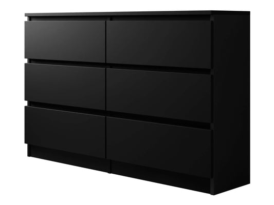 6-Drawer Chest in Black, 120cm Wide Sideboard for Living Room, Highboard Multipurpose Cabinet for Hallway or Dining Room, Modern Dresser with Sleek Design
