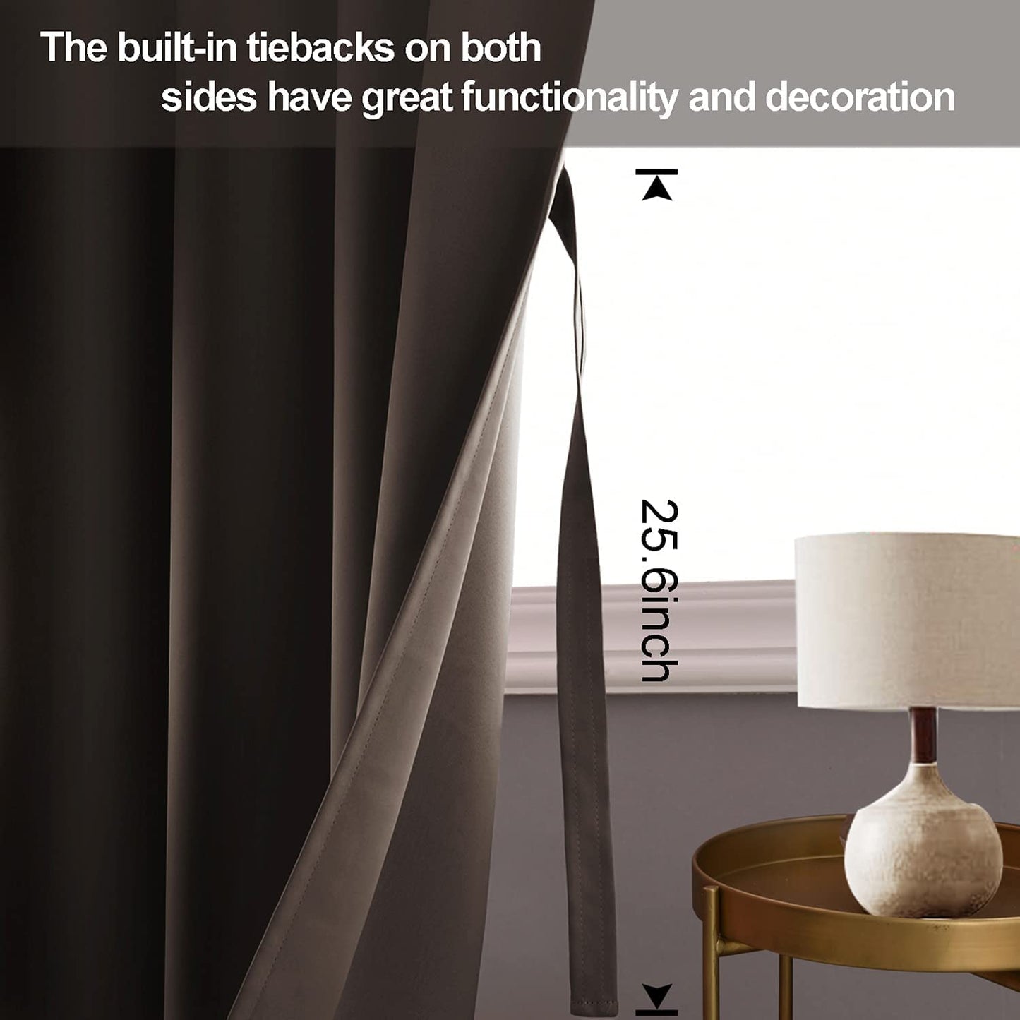 Blackout Curtains with Tiebacks - Thermal Insulated, Light Blocking and Noise Reducing Grommet Curtain Drapes for Bedroom and Living Room, Set of 2 Panels,