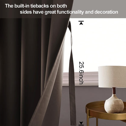 Blackout Curtains with Tiebacks - Thermal Insulated, Light Blocking and Noise Reducing Grommet Curtain Drapes for Bedroom and Living Room, Set of 2 Panels,