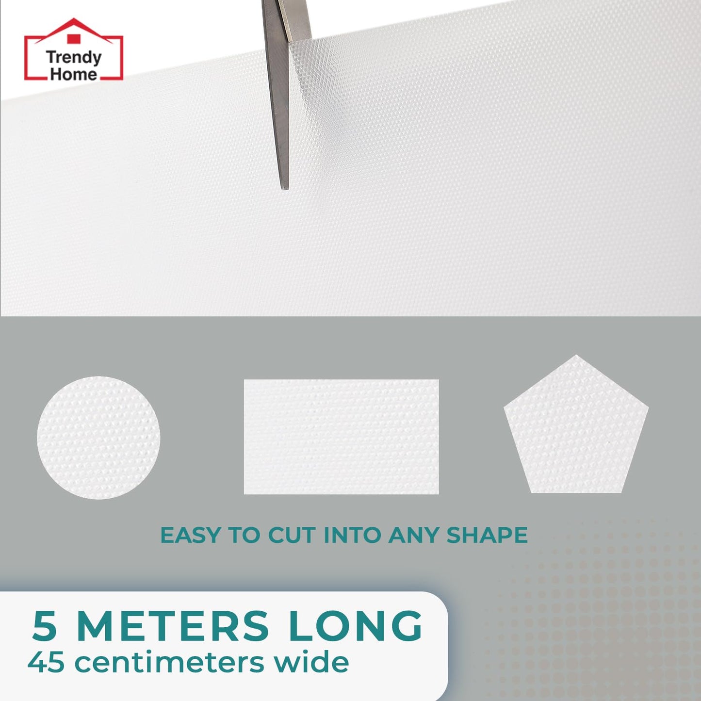 Senego by Trendy Home Anti-Slip Mat for Kitchen (45 cm x 5 m), Food Grade & Washable, Mat for Fridge, Shelves, Cupboards, EVA Shelf Liner Sheet for Drawers & Wardrobe (Diamond Texture, White)