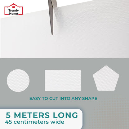 Senego by Trendy Home Anti-Slip Mat for Kitchen (45 cm x 5 m), Food Grade & Washable, Mat for Fridge, Shelves, Cupboards, EVA Shelf Liner Sheet for Drawers & Wardrobe (Diamond Texture, White)