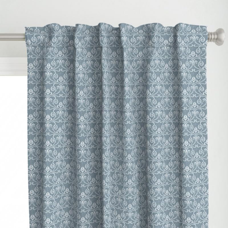 INtex Home Linen Curtain Panel, Meadow Breeze Printed Light-Filtering Fabric with Back Tab Hanging, Elegant Rustic Style for Living Bedroom or Dining Room, 1 Pc - 135 x 230 - Petrol Blue