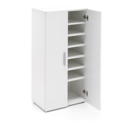 Wooden Shoe Cabinet in White, Tall Shoe Storage with 2 Doors and 6 Shelves, Large Capacity Freestanding Shoe Rack for Entryway or Closet, Art. 133