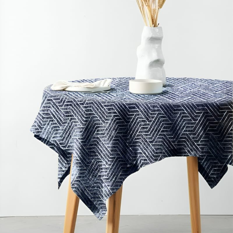 INtex Home Rectangular Tablecloth, Nadia’s Geometrical Design in Heavy Duty Linen Velvet Fabric, Soft Touch for Reception Living Room and Special Occasions - 1 Pc - 130 x 130 cm - Light Biege