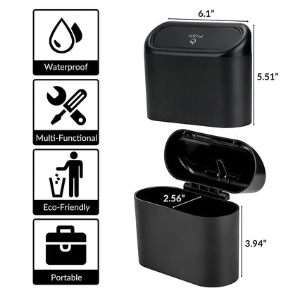 Car Trash Can with Lid, Multifunctional Folding Dustbin Garbage Holder, Leak-Proof Hanging Mini Trash Container, Organizer for Cars, Homes, Offices, Travel (Black)