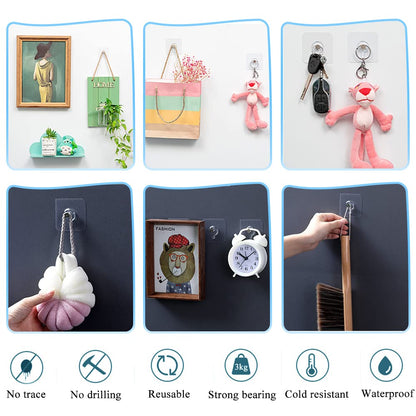 10 Pieces Wall Picture Hangers, Wall Picture Nail Stickers, Transparent Adhesive Hooks Waterproof for Hanging Paintings, Photos, Painting, Clock, No Drilling