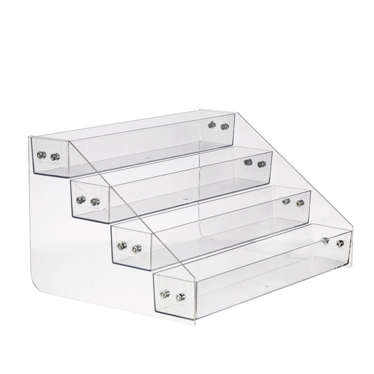 Acrylic Spice Rack, 4-Tier Clear Seasoning Organizer Shelf for Kitchen Countertop Cabinet or Pantry Storage, Tiered Step Design for Easy Access and Visibility, Clear Color