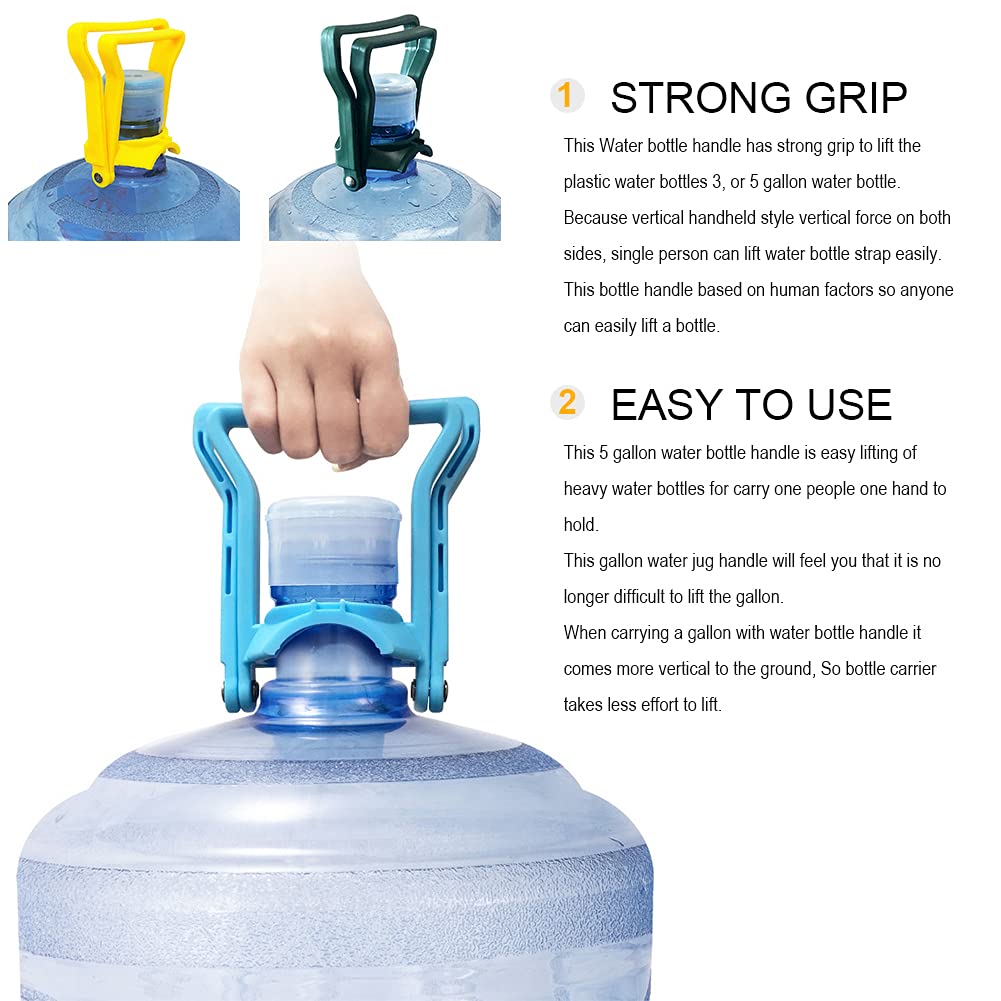 GeKLok 2pcs Drinking Water Bottle Handle, 5 Gallon Water Bottle Handle, Bottle Carrier Lifter, 5 Gallon Ergonomic Accessories Tool Bottled Water Handle Energy Saving Home(Yellow)