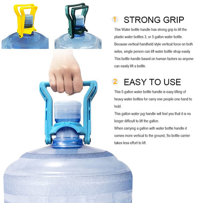 GeKLok 2pcs Drinking Water Bottle Handle, 5 Gallon Water Bottle Handle, Bottle Carrier Lifter, 5 Gallon Ergonomic Accessories Tool Bottled Water Handle Energy Saving Home(Yellow)